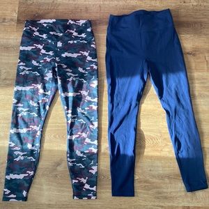 Fabletics Motion360 navy blue. Powerhold camo blue green and purple’s.